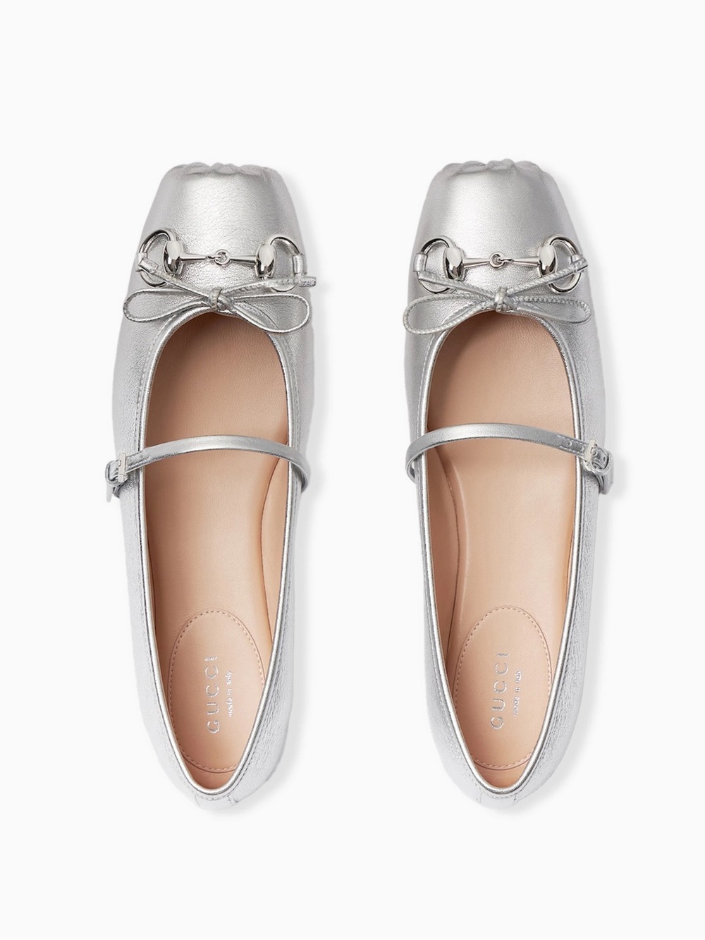 Gucci Horsebit Metallic Leather Mary Jane Ballet Flats Silver 37